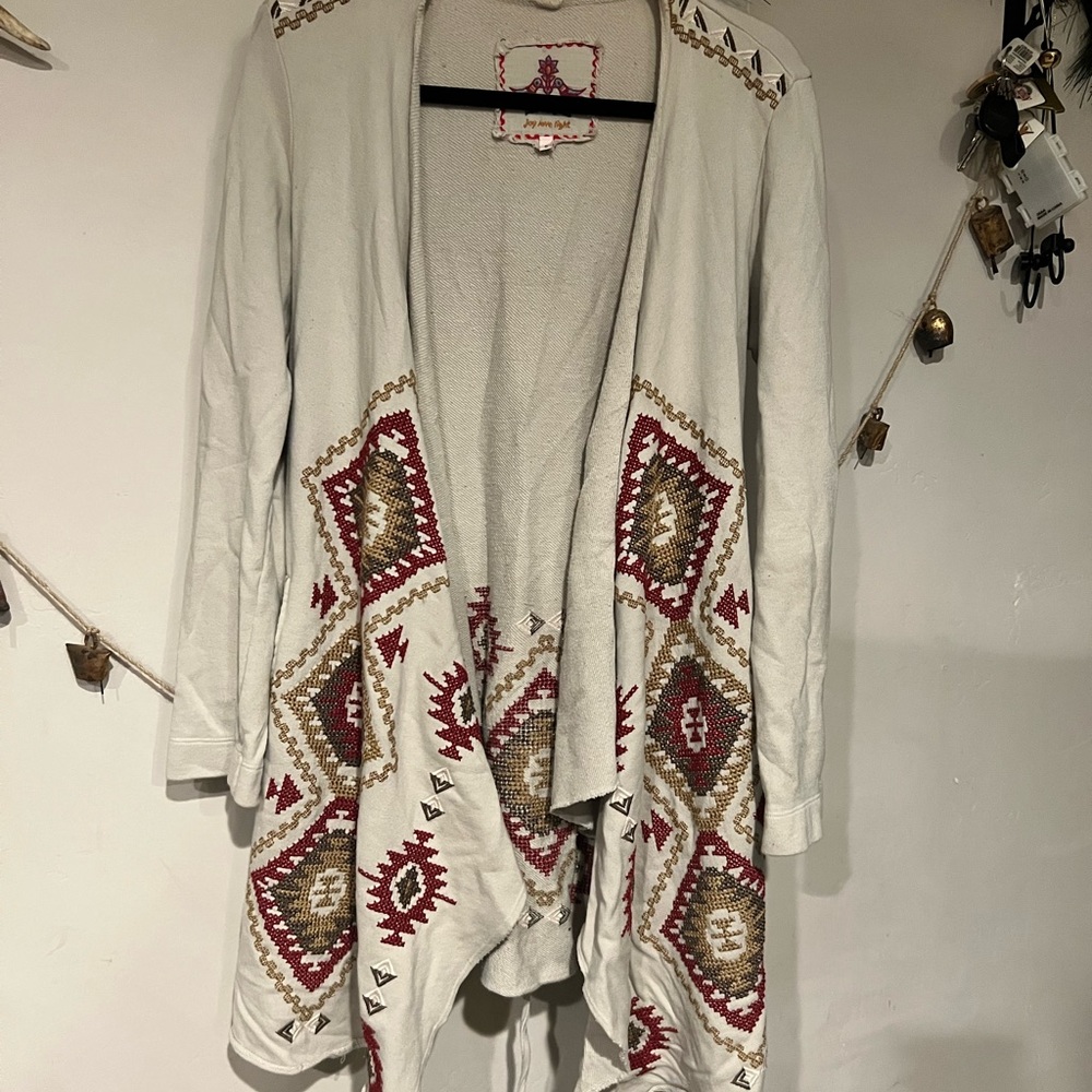 Johnny Was embroidered long cardigan. Cotton with pockets!